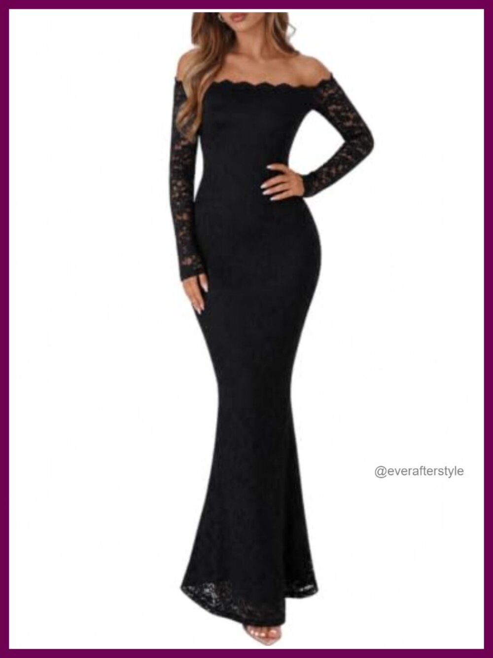 Lace Off Shoulder Long Sleeve Bodycon Formal Maxi Dress